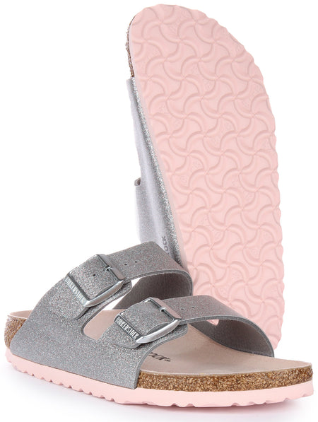 Birkenstock Arizona Birko Flor sandalen met dubbele band in zilver