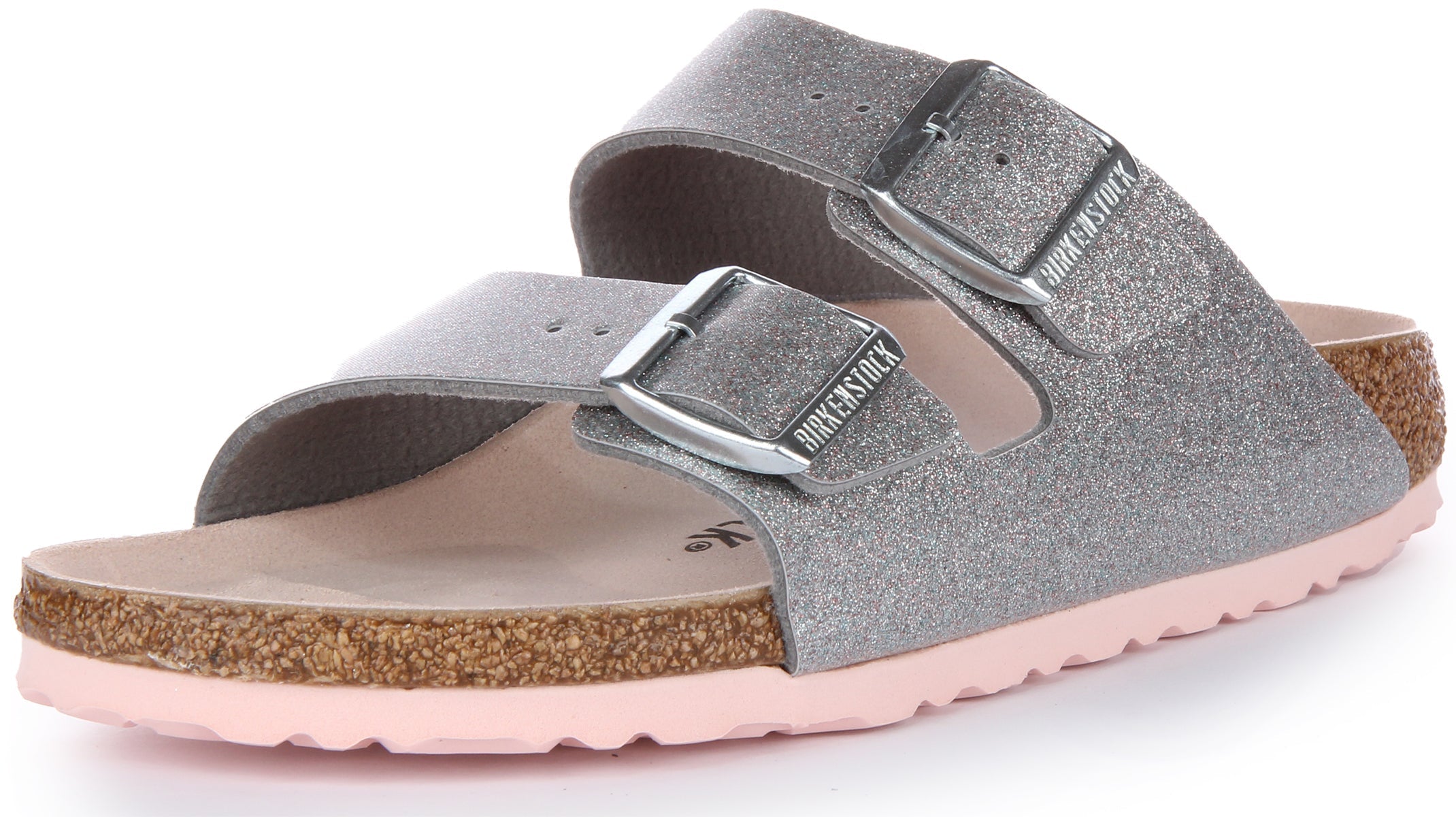 Birkenstock Arizona Birko Flor sandalen met dubbele band in zilver