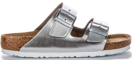 Birkenstock Two Adj Strap Arizona BS sandalen van leer in zilverkleur  