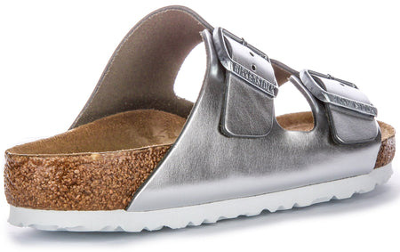 Birkenstock Two Adj Strap Arizona BS sandalen van leer in zilverkleur  