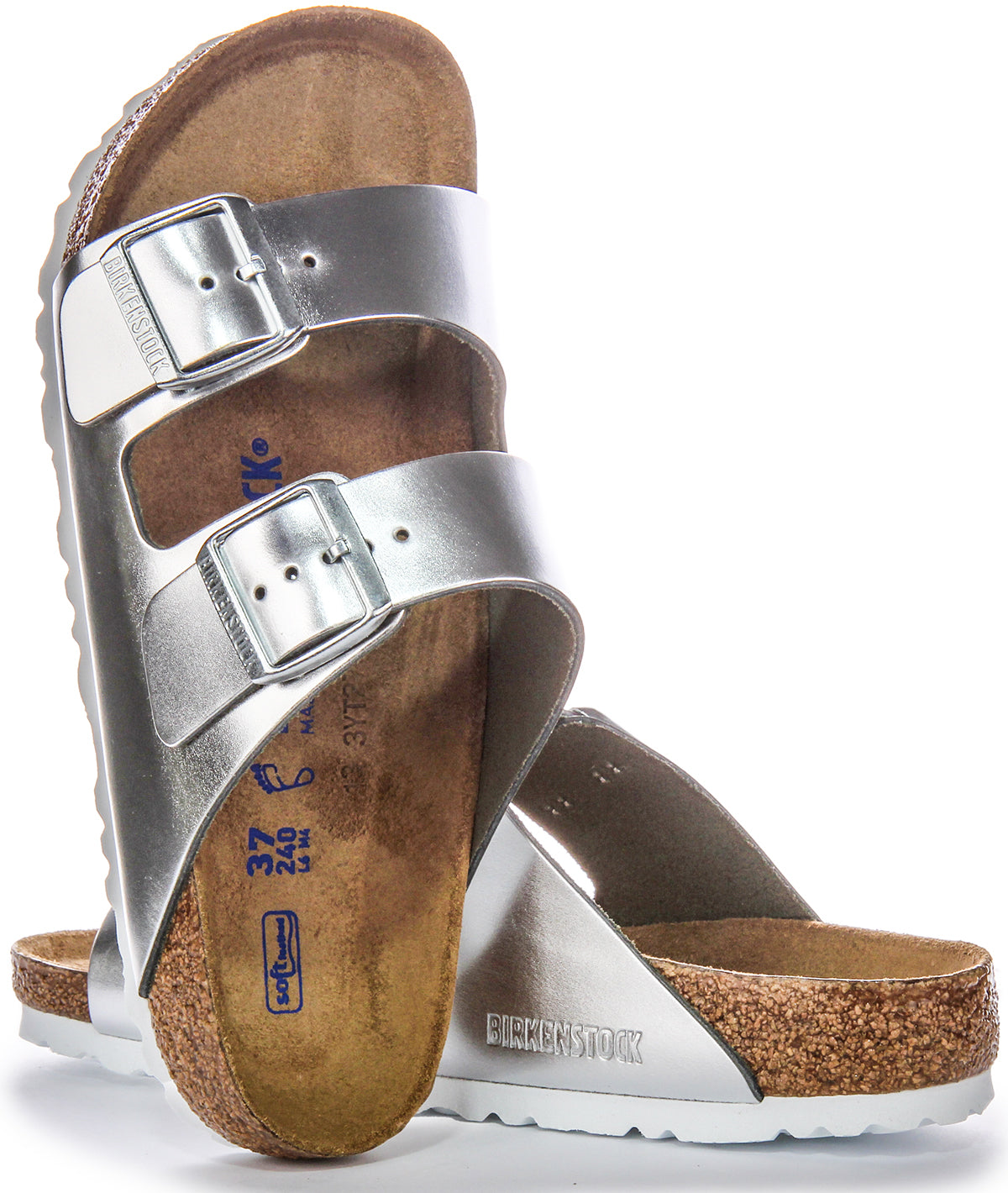 Birkenstock Two Adj Strap Arizona BS sandalen van leer in zilverkleur  