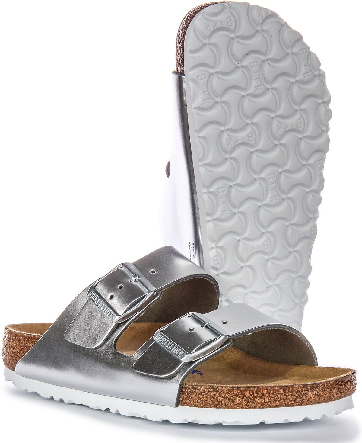 Birkenstock Two Adj Strap Arizona BS sandalen van leer in zilverkleur  