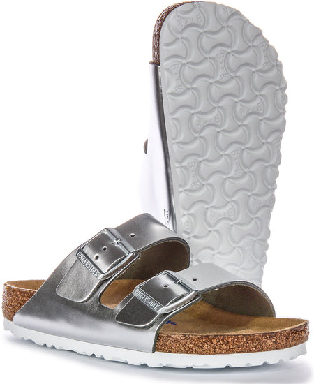 Birkenstock Two Adj Strap Arizona BS sandalen van leer in zilverkleur  