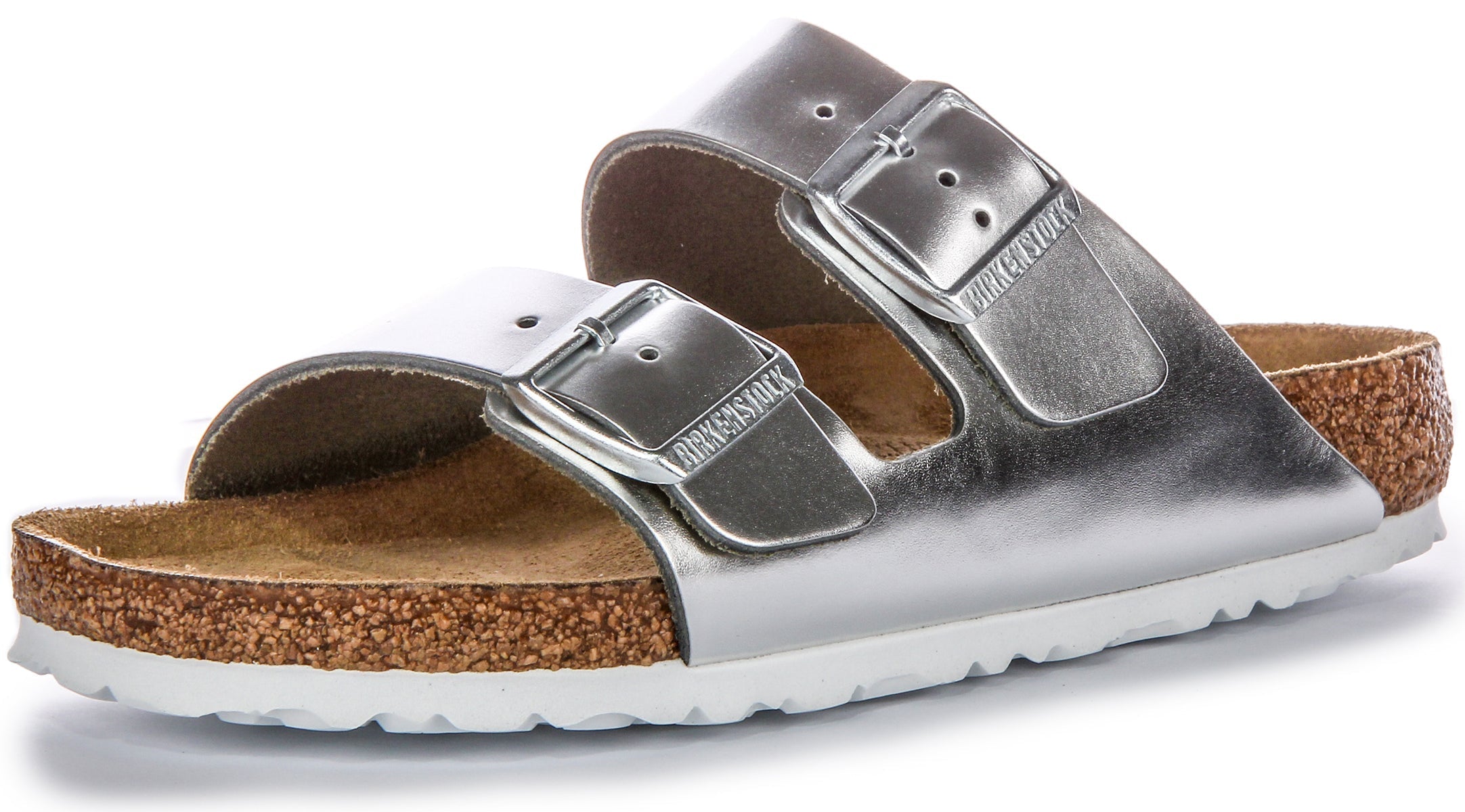 Birkenstock Two Adj Strap Arizona BS sandalen van leer in zilverkleur  