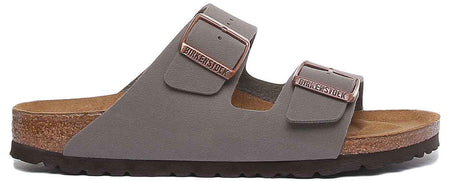 Birkenstock Arizona sandalen met dubbele riem in steen Birko Flor op kurk voor dames