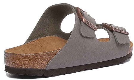 Birkenstock Arizona sandalen met dubbele riem in steen Birko Flor op kurk voor dames