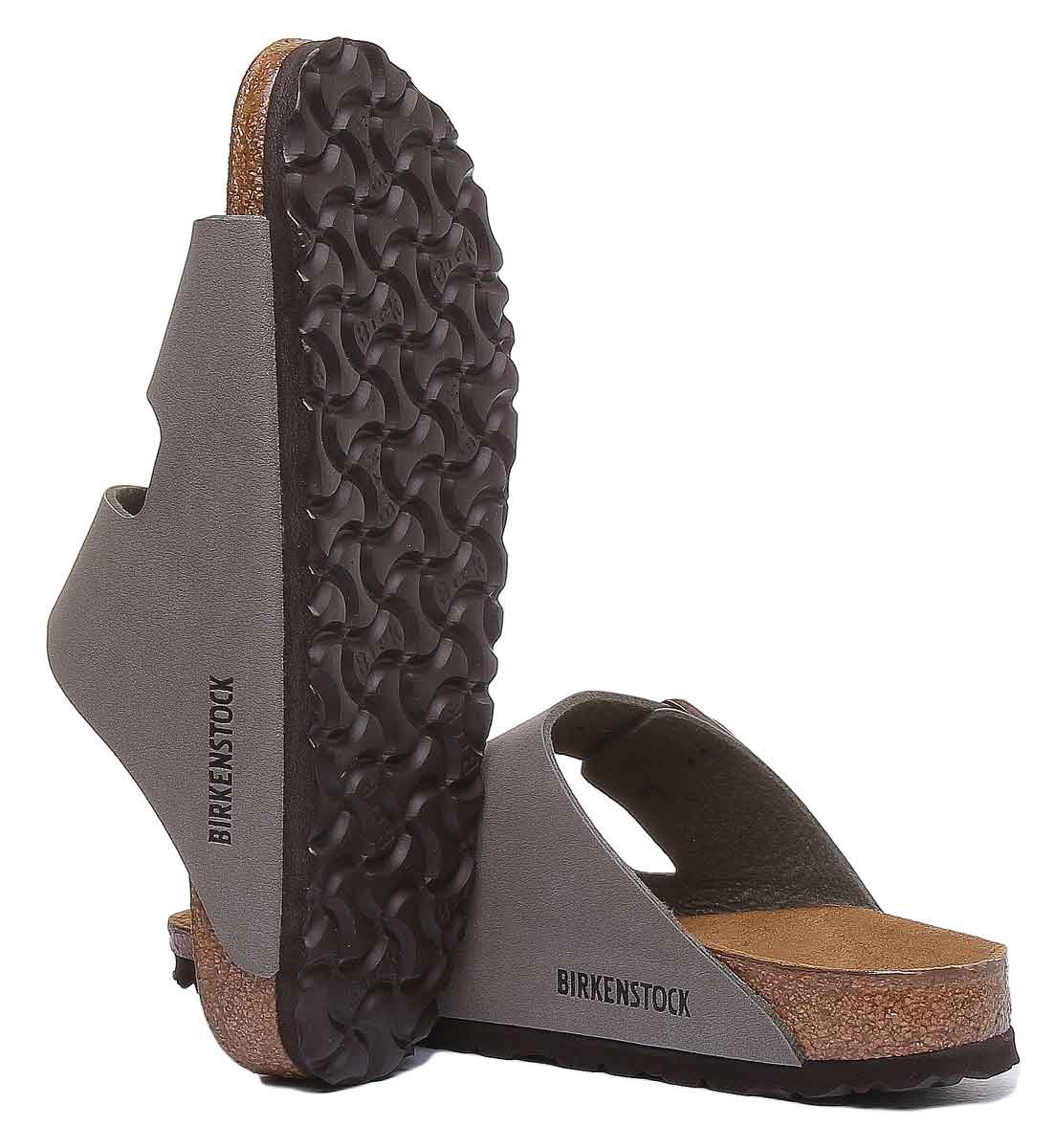 Birkenstock Arizona sandalen met dubbele riem in steen Birko Flor op kurk voor dames
