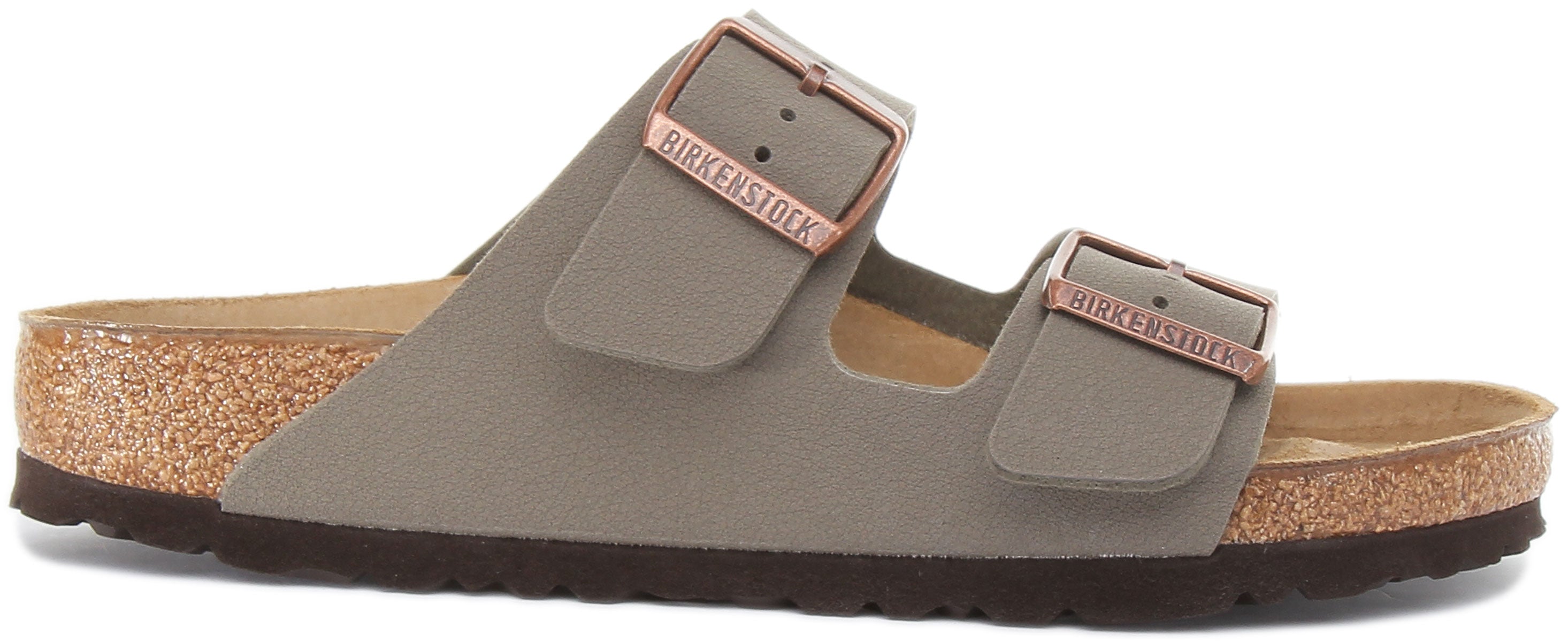 Birkenstock Arizona Birko Flor sandalen met dubbele band in steen