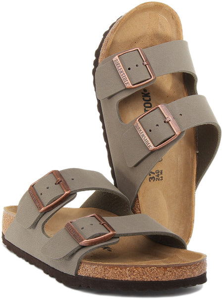 Birkenstock Arizona Birko Flor sandalen met dubbele band in steen