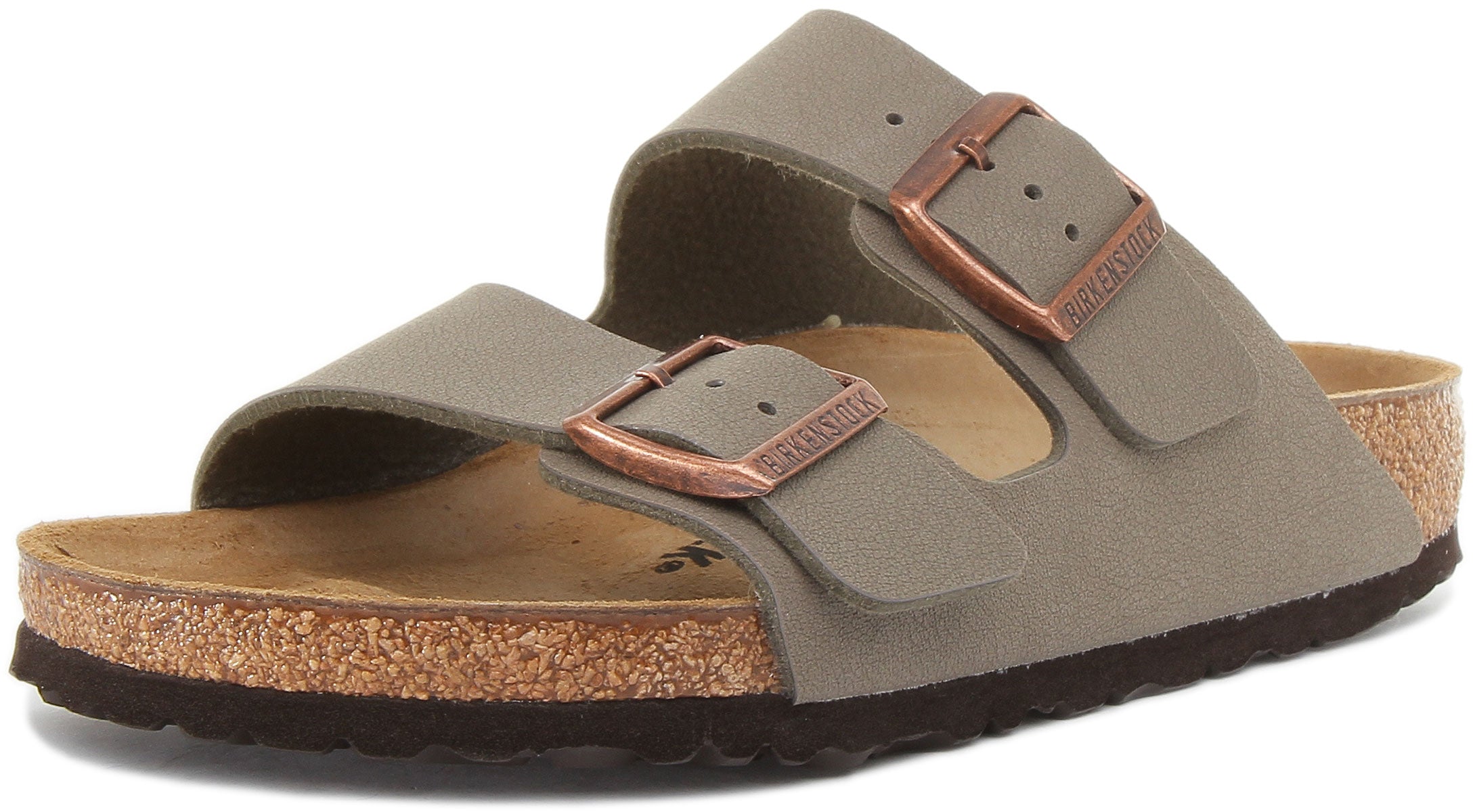 Birkenstock Arizona Birko Flor sandalen met dubbele band in steen