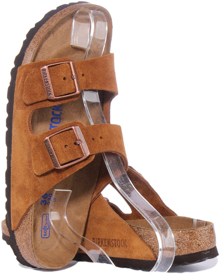 Birkenstock Arizona SBF dames sandalen van suède leer met 2 banden in tan