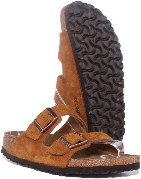 Birkenstock Arizona SBF dames sandalen van suède leer met 2 banden in tan