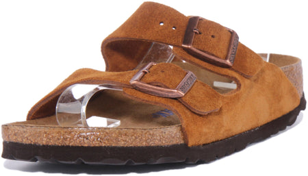 Birkenstock Arizona SBF dames sandalen van suède leer met 2 banden in tan