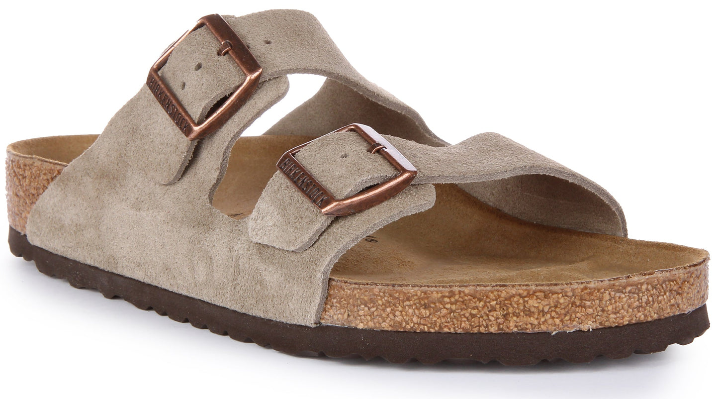 Birkenstock Arizona Sandale en cuir daim poure en taupe