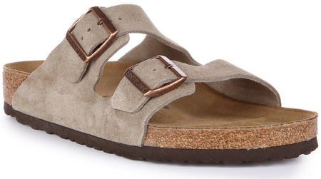 Birkenstock Arizona sandalen van suède leer in taupe