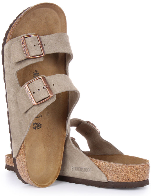 Birkenstock Arizona Sandale en cuir daim poure en taupe