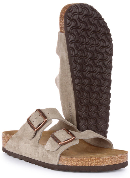 Birkenstock Arizona sandalen van suède leer in taupe