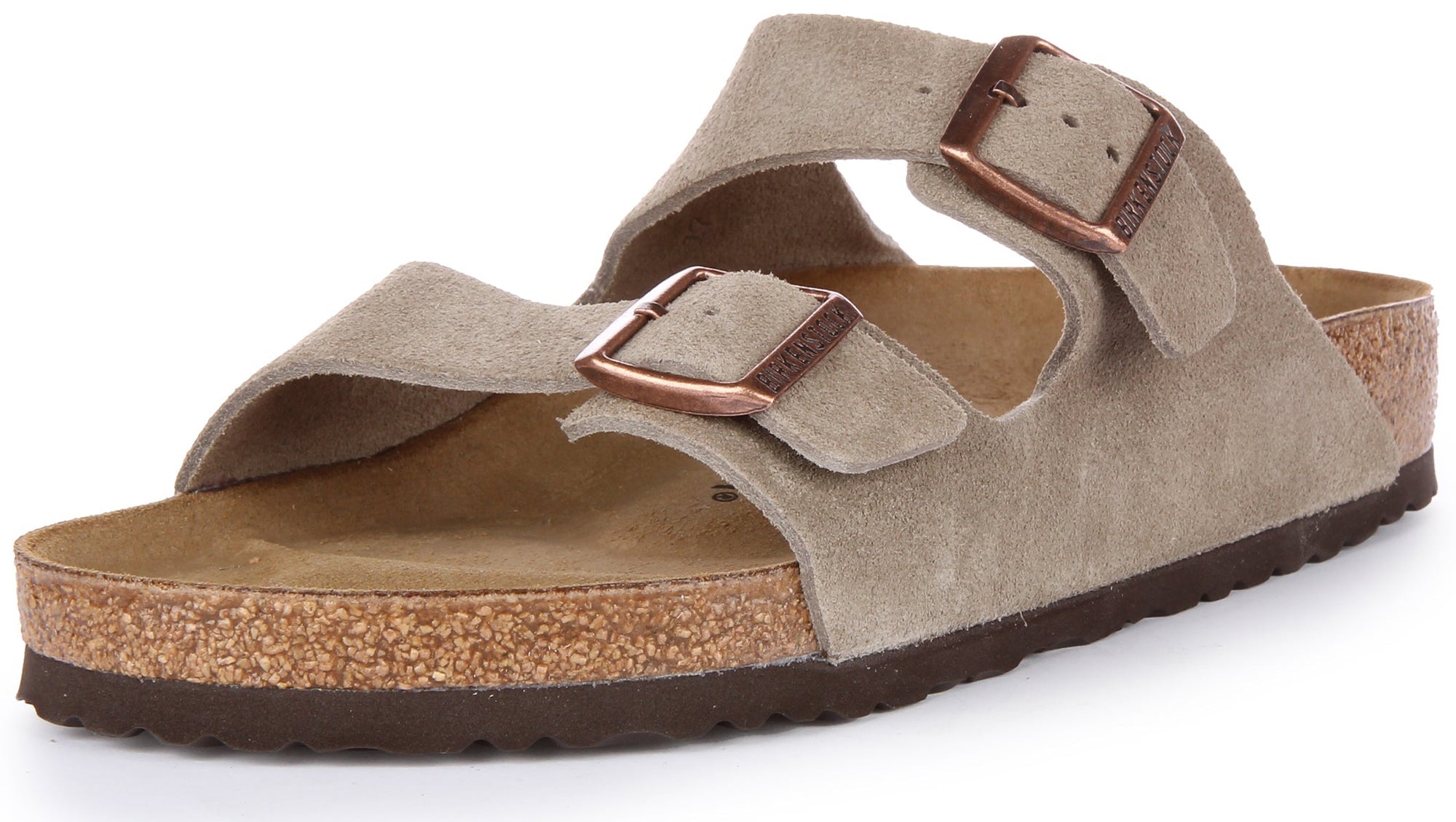 Birkenstock Arizona sandalen van suède leer in taupe