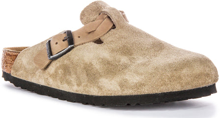 Sandales élégantes Birkenstock Boston Braided Elegant Pin en cuir suédé taupe