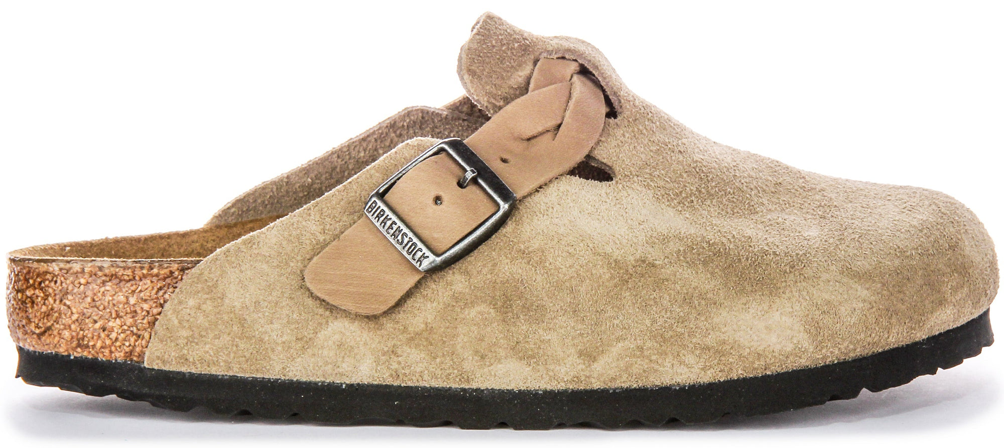 Sandales élégantes Birkenstock Boston Braided Elegant Pin en cuir suédé taupe