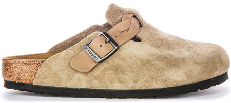 Sandales élégantes Birkenstock Boston Braided Elegant Pin en cuir suédé taupe