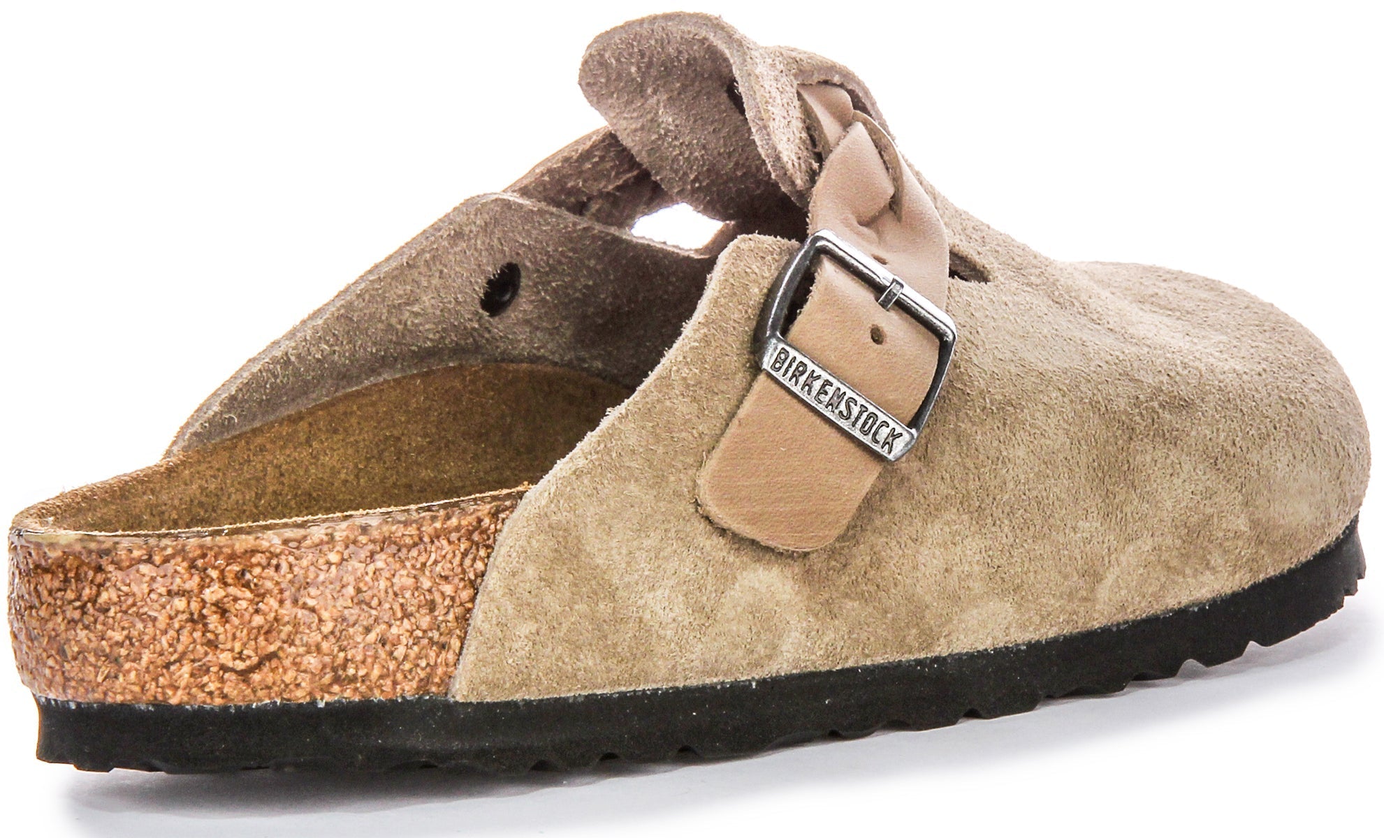 Sandales élégantes Birkenstock Boston Braided Elegant Pin en cuir suédé taupe