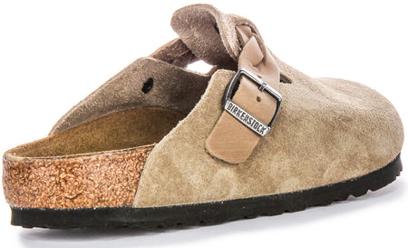 Sandales élégantes Birkenstock Boston Braided Elegant Pin en cuir suédé taupe