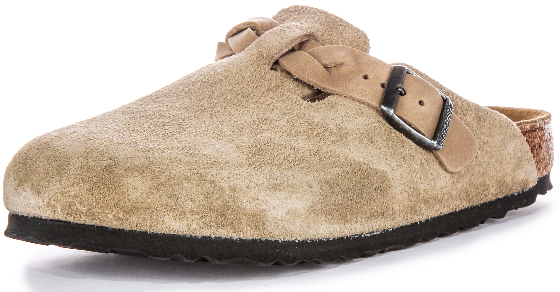 Sandales élégantes Birkenstock Boston Braided Elegant Pin en cuir suédé taupe