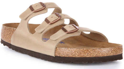 Birkenstock Florida Sandale en cuir huilé à trois lanières poure en tabac
