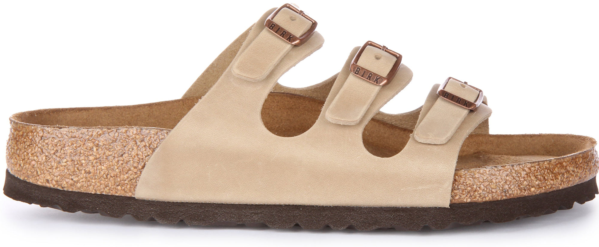 Birkenstock Florida sandalen van geolied leer met drie banden in tabak