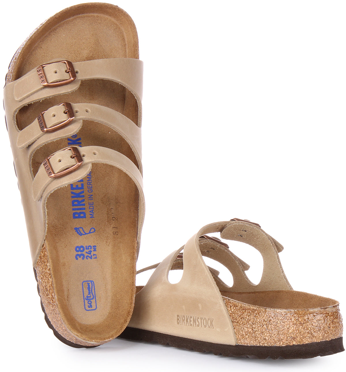 Birkenstock Florida sandalen van geolied leer met drie banden in tabak