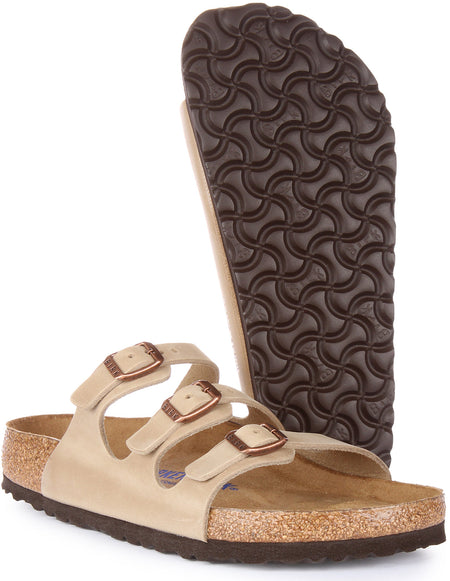 Birkenstock Florida sandalen van geolied leer met drie banden in tabak
