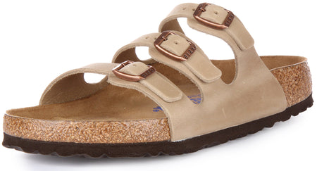 Birkenstock Florida sandalen van geolied leer met drie banden in tabak