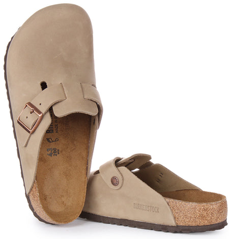 Birkenstock Boston BS sandalen van geolied leer in tabak