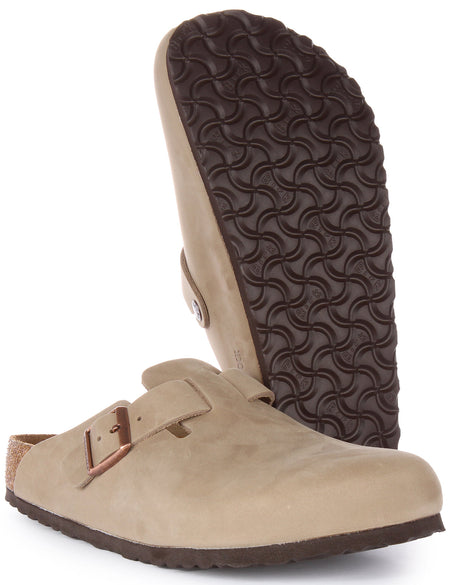 Birkenstock Boston BS sandalen van geolied leer in tabak